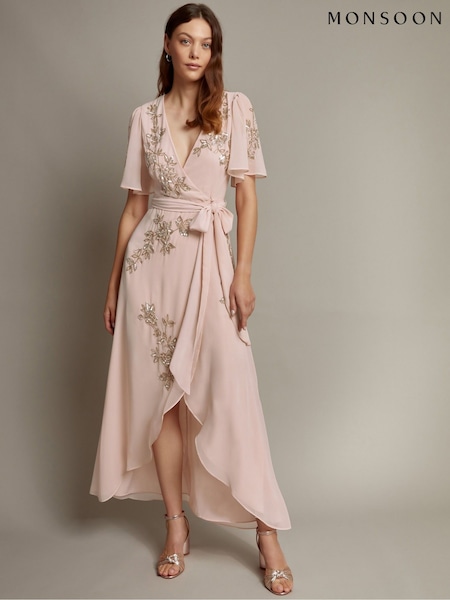 Розовый - Monsoon Sarah Embellished Wrap Dress (F35104) | €199