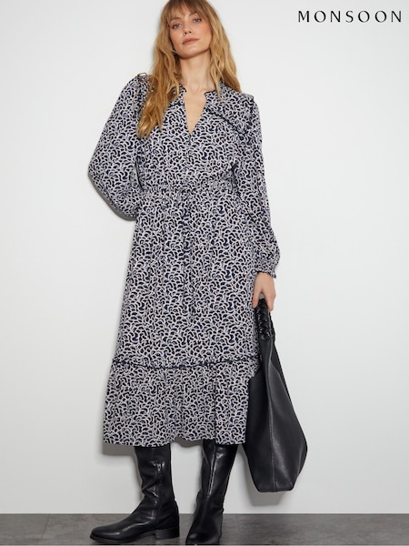 Monsoon Black Noiv Scallop Print Jersey Midi 100% Cotton Dress (F35105) | 4,506 UAH