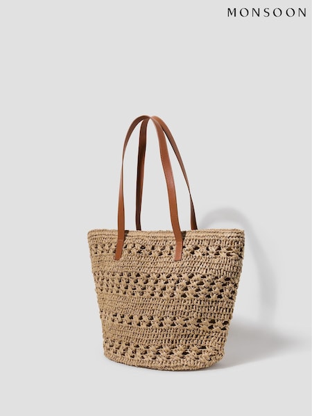 Monsoon Natural Amber Raffia Crochet Tote Bag (F35110) | €62