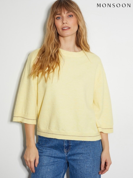 Monsoon Coleen Crop Sleeve Crew Neck Jumper (F35111) | 307 LEI