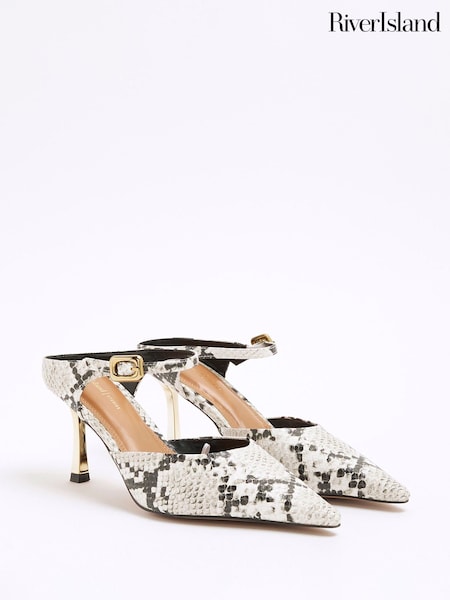 River Island Grey Pointed Ankle Strap Court Shoes (F35114) | 228 QAR