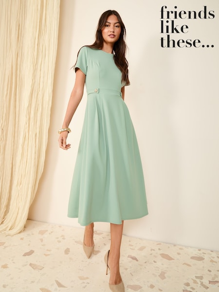 Friends Like These Green Tab Detail Short Sleeve Midi Tailored Dress (F35118) | BGN 145
