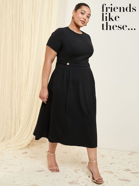 Friends Like These Black Curve Tab Detail Short Sleeve Midi Tailored Dress (F35126) | €58