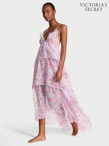 Victoria's Secret Delicate Violet Purple Blossom Chiffon Ruffled Maxi Dress (F35135) | €125