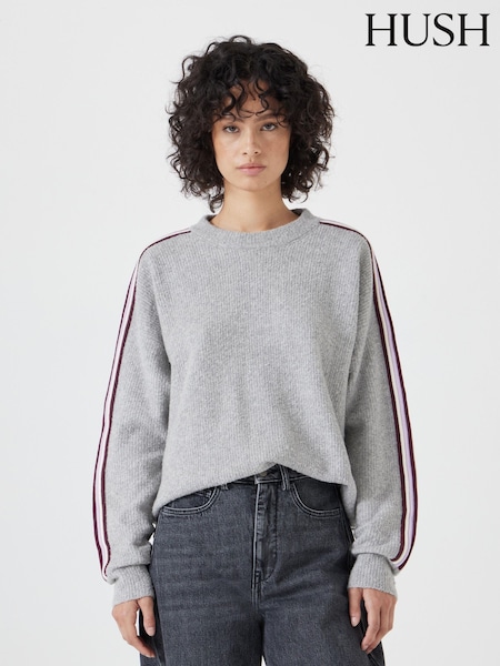 Hush Grey Lydia Ottoman Stripe Crew Neck Jumper (F35219) | kr1 285