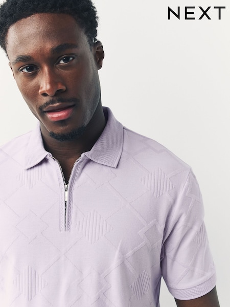 Lilac Purple Slim Fit Smart Quarter Zip Polo Shirt (F35239) | AZN 66