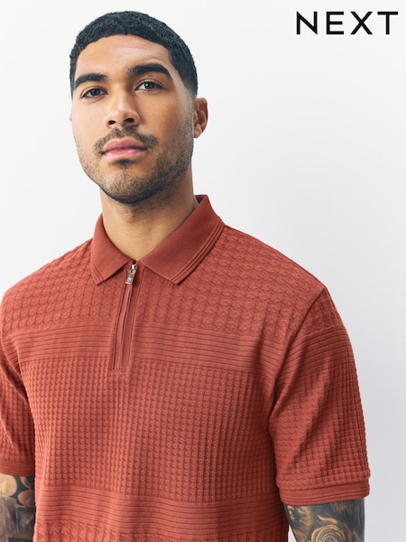 أحمر مائل للبني - تلبيس قياسي - Smart Jaquard Polo Shirt (F35241) | ‏131 د.إ.‏