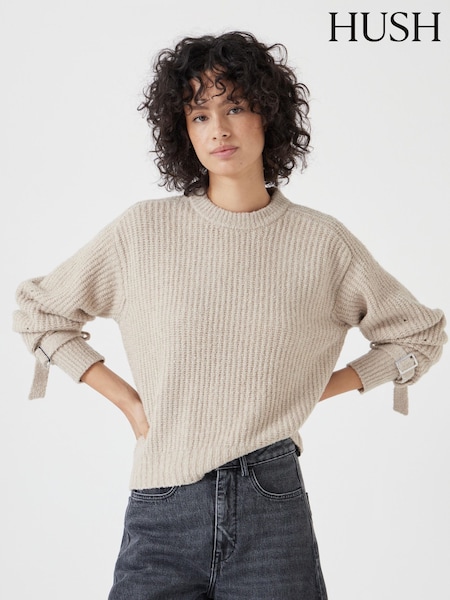 Hush Natural Tie and Buckle Detail Textured Knitted Jumper (F35259) | €84