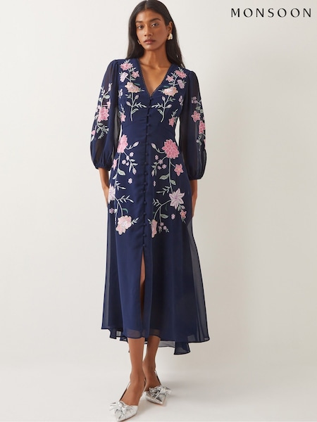 Monsoon Emani Floral Embroidered Midi Tea Dress (F35272) | €212