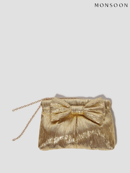 Guld - Monsoon Mila Metallic Plisse Bow Bag (F35284) | kr820