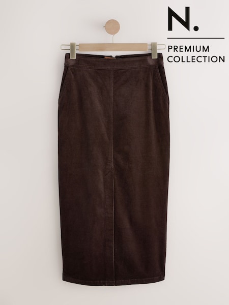 Chocolate Brown N. Premium Cord Column Skirt (F35363) | AED185