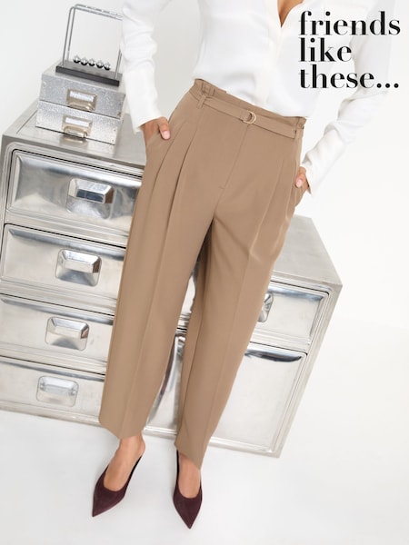 Friends Like These Neutral Tapered Belted Tailored Trousers (F35383) | €45