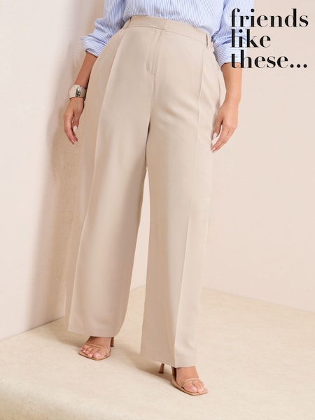 Friends Like These Neutral Curve Premium Elastic Back Tailored Wide Leg Trousers (F35386) | €45