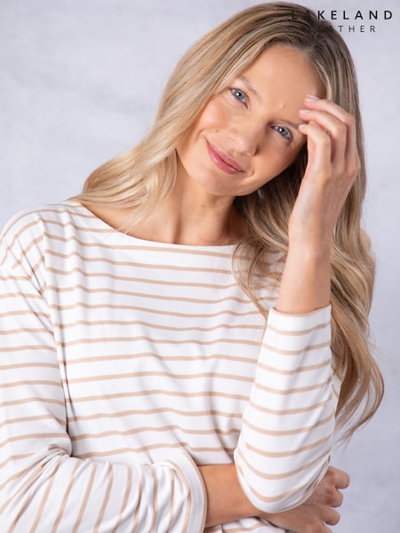 Vaalea beige - Lakeland Clothing Nude Everly Striped Long Sleeve 100% Cotton Top (F35409) | €47