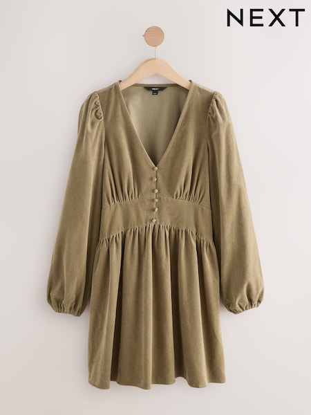 Verde cáqui - Mini Cord Long Sleeve Dress (F35468) | R$ 385