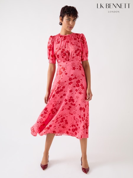 LK Bennett Pink Petite Jem Desert Rose & Rio Viscose Wildflower Tea Dress (F35484) | 23,972 UAH