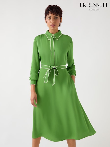 LK Bennett Green Petite Elise Treetop Viscose Edge Stitch Detail Shirt Dress (F35489) | kr3 555