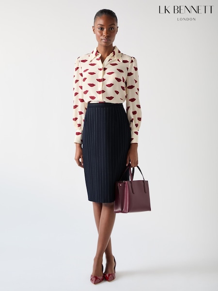 LK Bennett Blue Bella Wool Blend Pin Stripe Pencil Skirt (F35492) | kr2 556