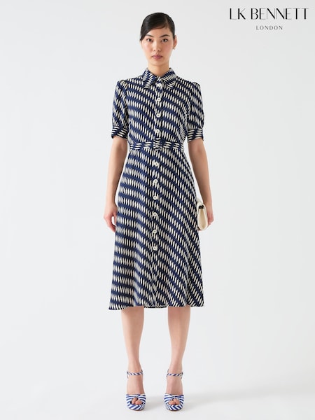 LK Bennett Blue Valerie Spring Viscose Printed Viscose Shirt Dress With Belt (F35493) | 1,480 QAR