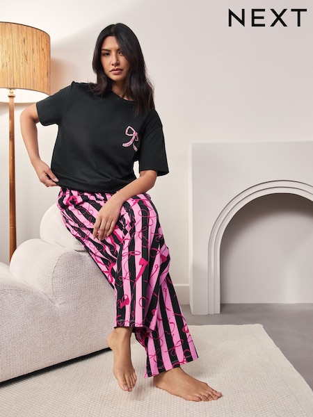 Black/Pink Bows - 100% Cotton Short Sleeve Pyjamas (F35501) | 153 LEI
