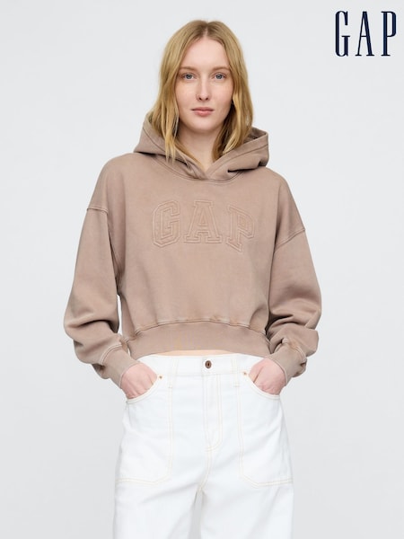 Marrón - Gap Vintage Soft Fleece-Lined Cropped Logo Hoodie (F35510) | 71 €