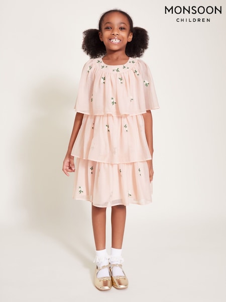 Monsoon Pink Katinka Embroidered Tiered Dress (F35809) | ₪211 - ₪231
