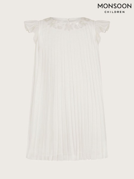 Monsoon White Baby Nellie Pleated Chiffon Dress (F35812) | $49 - $52