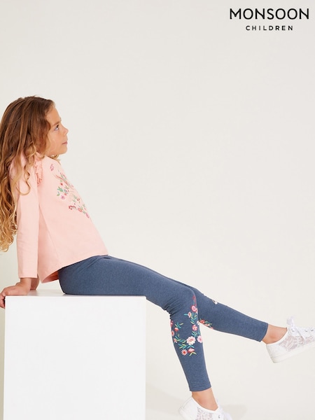 Monsoon Blue Floral Unicorn Embroidered Leggings (F35830) | ₪80 - ₪101