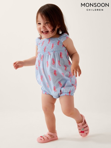 Monsoon Blue Baby Smocked Seahorse Romper (F35831) | ₪91 - ₪111