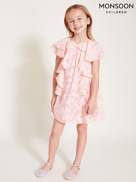 Monsoon Pink Burnout Bow Ruffle Dress (F35833) | 188 QAR - 213 QAR