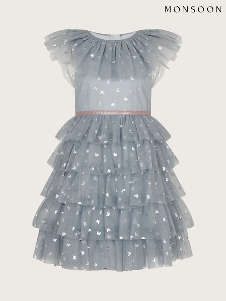Monsoon Blue Frilly Butterfly Tulle Tiered Dress (F35840) | 166 QAR - 200 QAR