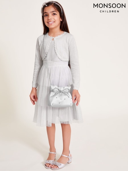 Monsoon Silver Maeve Sparkle Scallop 100% Cotton Cardigan (F35847) | 109 QAR - 129 QAR