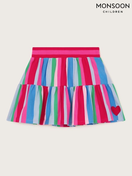 Monsoon Dark Pink Stripe Tiered 100% Cotton Skort (F35859) | €28 - €33