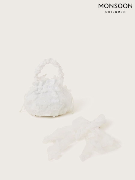Monsoon White Flower Pouch Bag and Bow Hair Clips Set (F35861) | €23