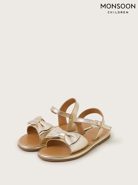 Monsoon Gold Leather Bow Sandals (F35878) | ₪121 - ₪141