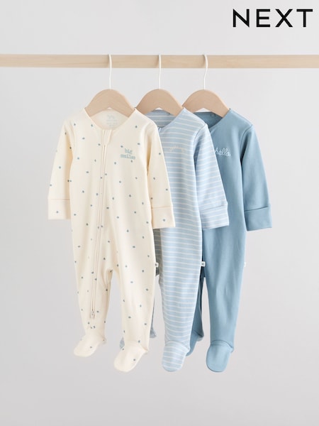 Blue Baby Two Way Zip Sleepsuits 3 Pack (0-2yrs) (F35912) | €21.50 - €24