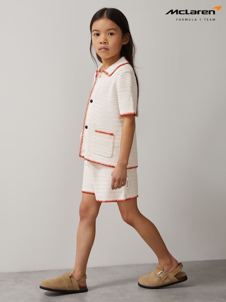 Reiss Off White/Orange Bethany McLaren F1 Team Crochet Shorts (F35941) | kr842