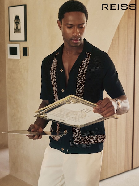 Reiss Black Accra Reiss | Ché Beaded Crochet Shirt (F35951) | €220