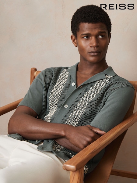 Reiss Sage Accra Reiss | Ché Beaded Crochet Shirt (F35955) | €220