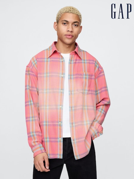 Gap Pink Check Cotton Twill Oversized Shirt (F35970) | kr857