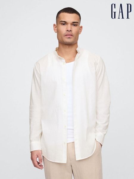 Gap White Linen-Cotton Band Collar Shirt (F35977) | kr714