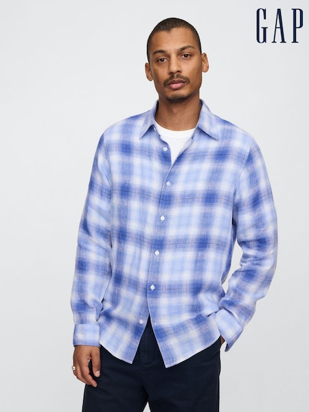 Gap Blue Check 100% Linen Long Sleeve Classic Shirt (F35986) | €92