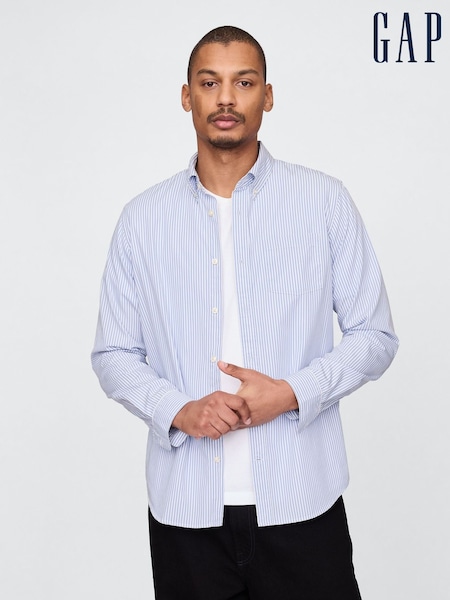 Gap Blue Stripe Organic Cotton Long Sleeve Poplin Classic Shirt (F35992) | €53
