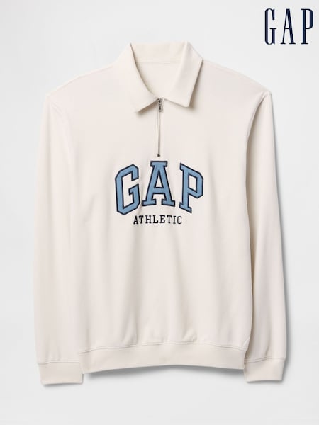 Gap White Vintage Soft Athletic Logo Quarter Zip Polo Sweatshirt (F36000) | €64