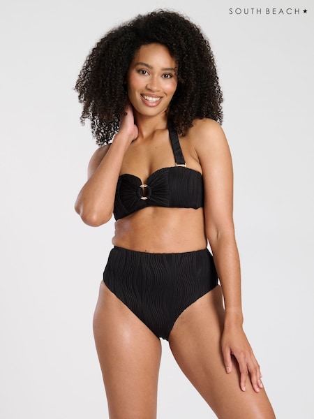 South Beach Black Wavy Rib Moulded Bandeau High Waist Tummy Control Bikini Set (F36006) | €58