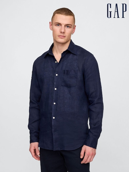 Gap Dark Blue 100% Linen Long Sleeve Classic Shirt (F36014) | €92