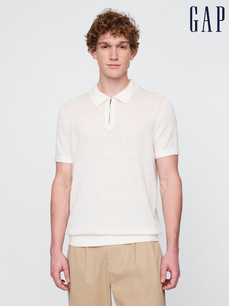 Gap White Crochet Quarter Zip Polo Shirt (F36026) | €40