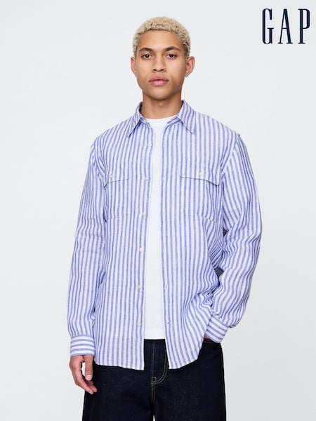 Gap Blue & White Striped 100% Linen Classic Shirt (F36027) | €99