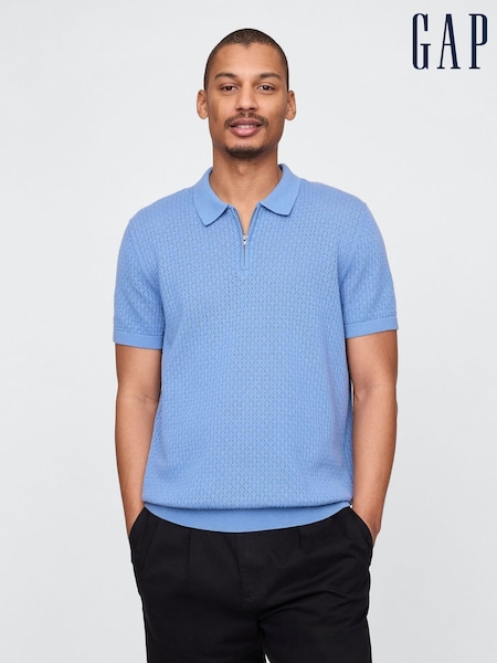 Gap Blue Crochet Quarter Zip Polo Shirt (F36060) | €27