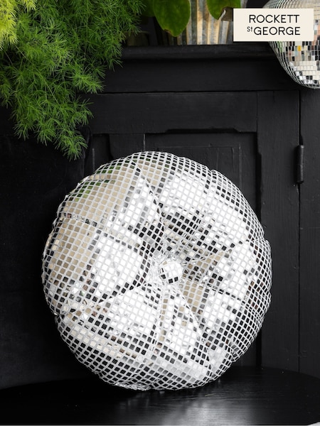 Rockett St George Silver Sequin Discoball Round Cushion (F36111) | € 34